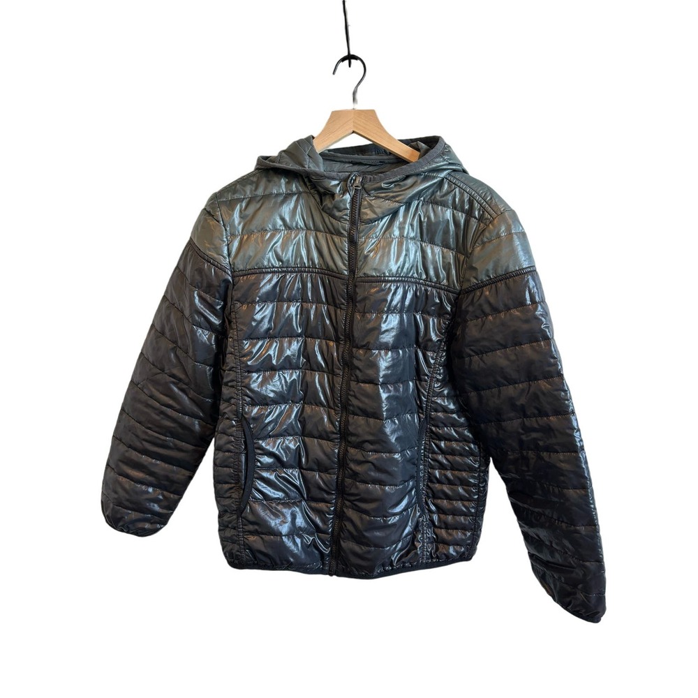 Giordano Padded Jacket Puffer Black and Gray-Green Polyester Womens Large